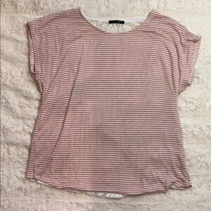 Paper moon pink and white striped blouse lace back​​​​​​​​